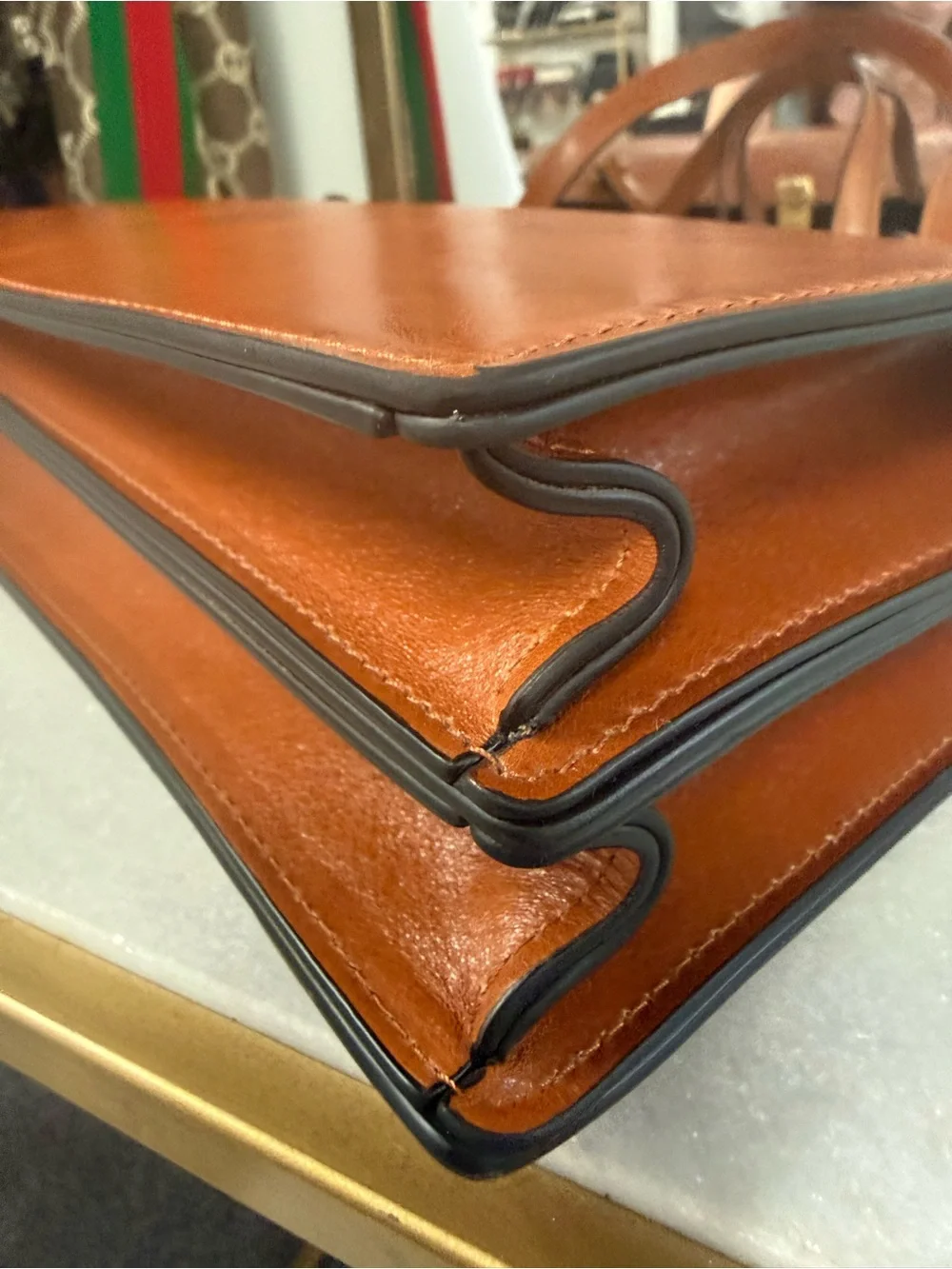 Versace Tan Leather Tote with Gold Medusa Lock